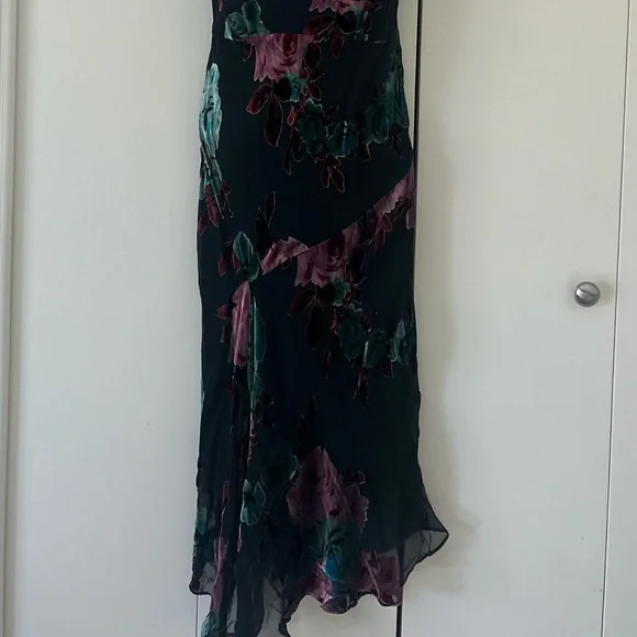 Nine West Silk blend Asymmetrical embellished spaghetti strap Floral Dress 6 - Picture 6 of 9